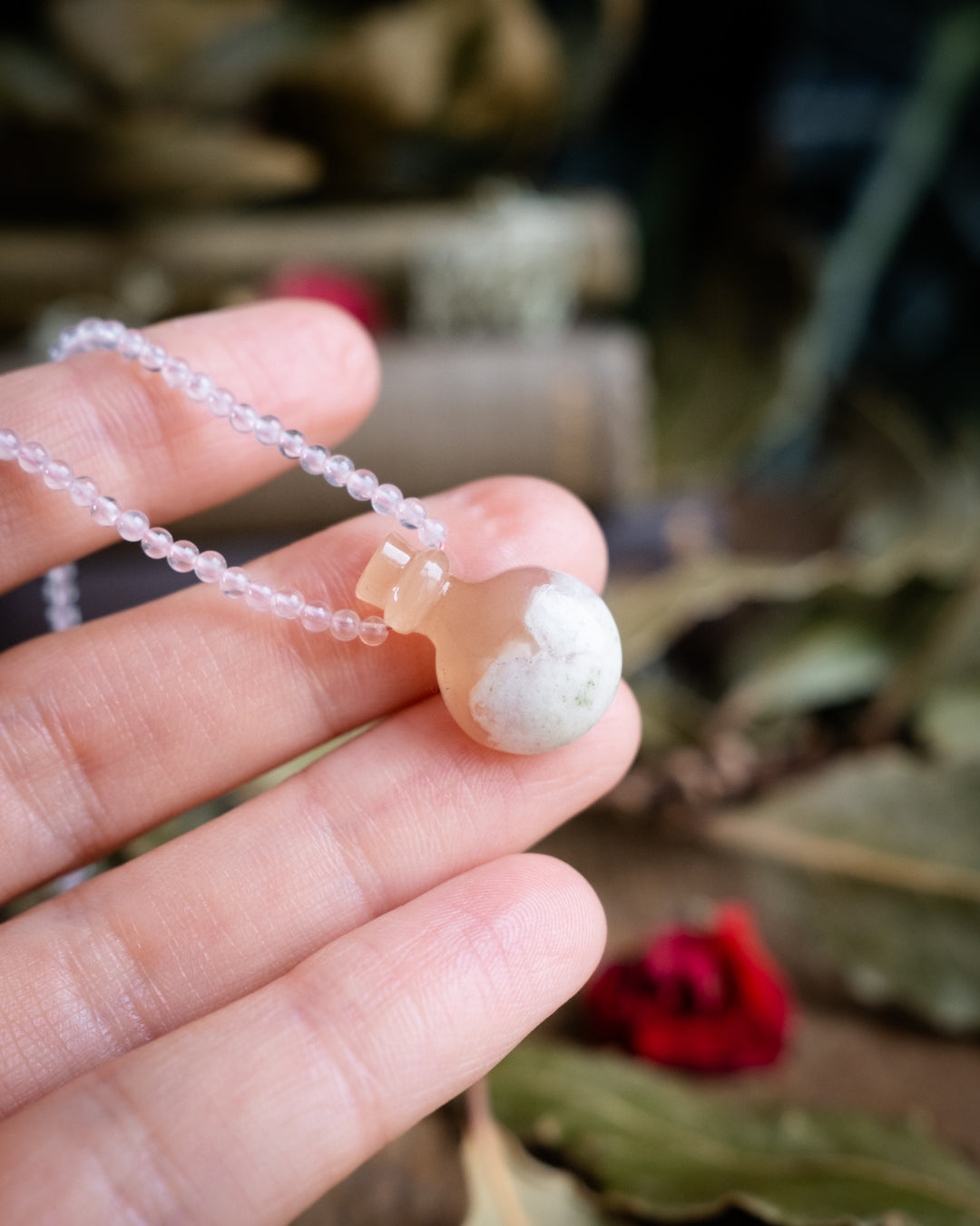 Potion for Tender Growth: Flower Agate & Rose Quartz Beaded Necklace - The Healing Pear