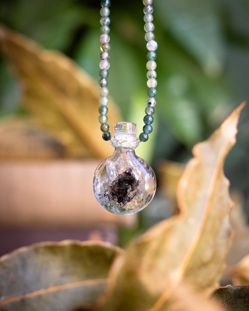 Potion for Verdant Visions: Herkimer Quartz & Moss Agate Beaded Necklace - The Healing Pear