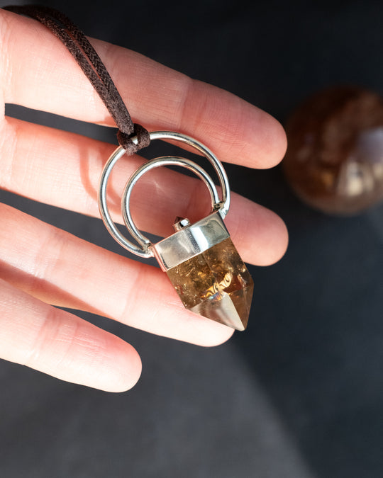 Natural Smoky Citrine &amp; Purple Amethyst Moon Bail Sterling Silver Necklace - The Healing Pear