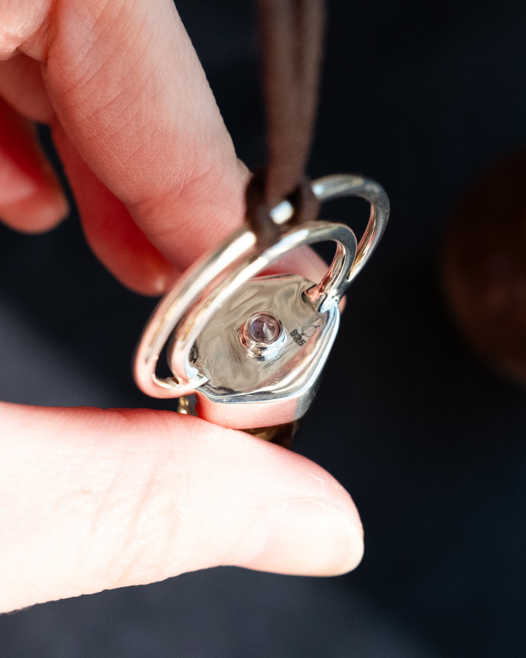 Natural Smoky Citrine &amp; Purple Amethyst Moon Bail Sterling Silver Necklace - The Healing Pear