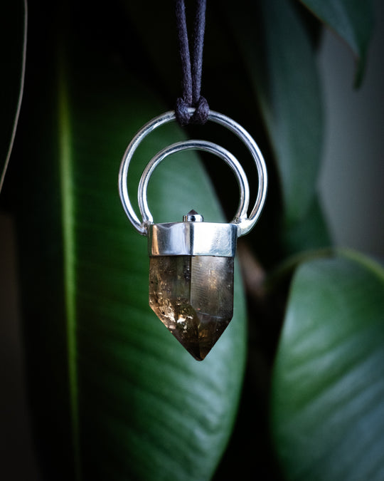 Natural Smoky Citrine &amp; Purple Amethyst Moon Bail Sterling Silver Necklace - The Healing Pear