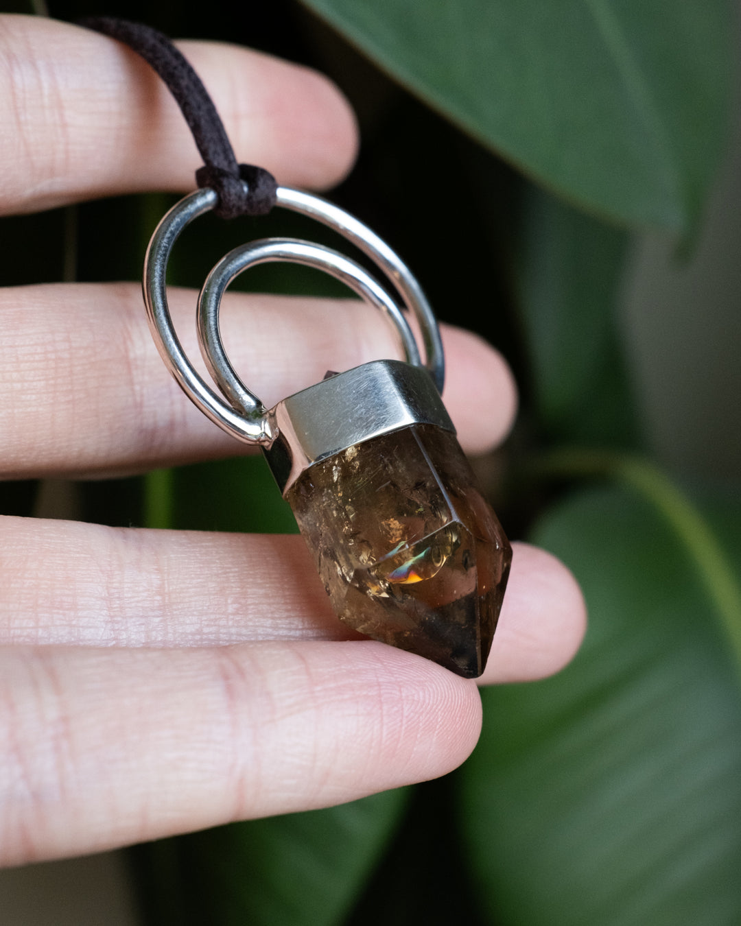 Natural Smoky Citrine &amp; Purple Amethyst Moon Bail Sterling Silver Necklace - The Healing Pear
