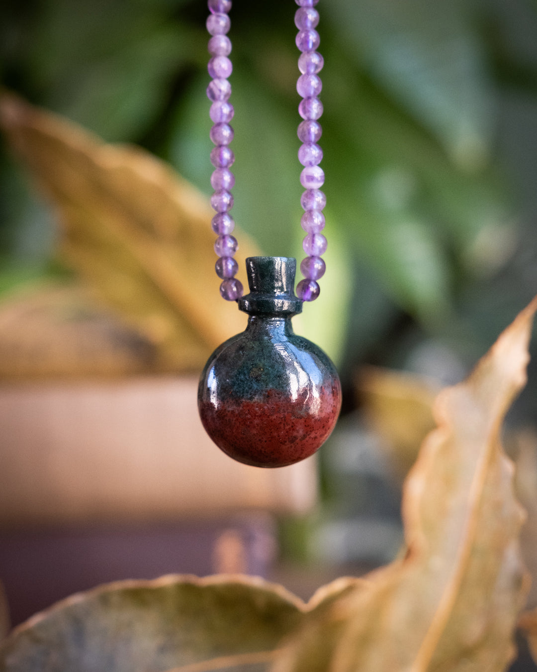 Potion for Spiritual Fortitude: Bloodstone & Amethyst Beaded Necklace - The Healing Pear