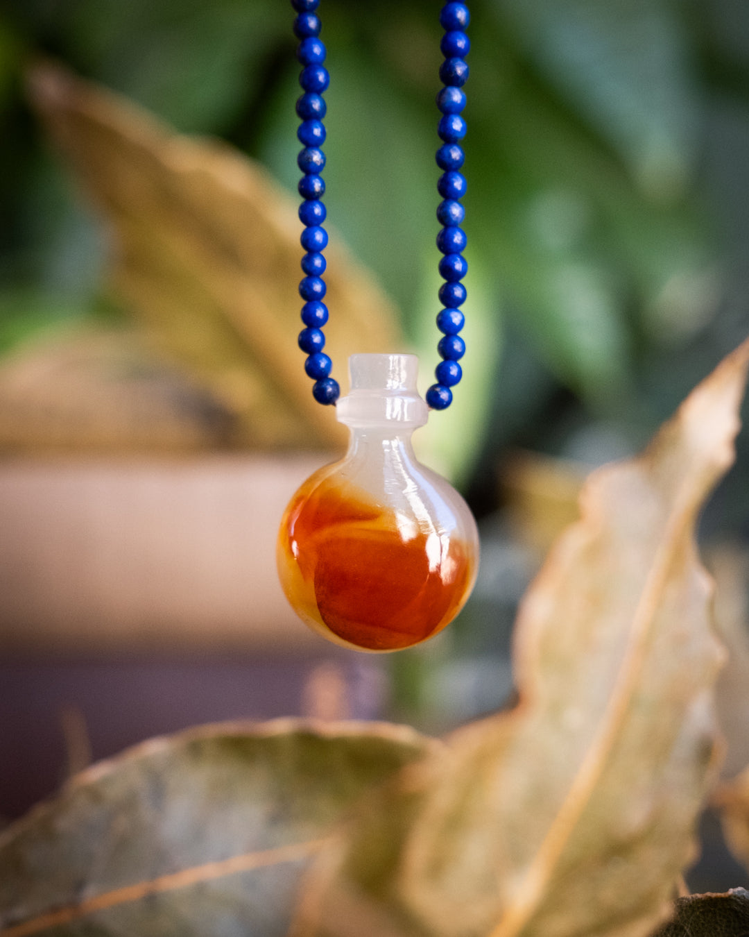 Potion for Fiery Wisdom: Carnelian & Lapis Lazuli Beaded Necklace - The Healing Pear