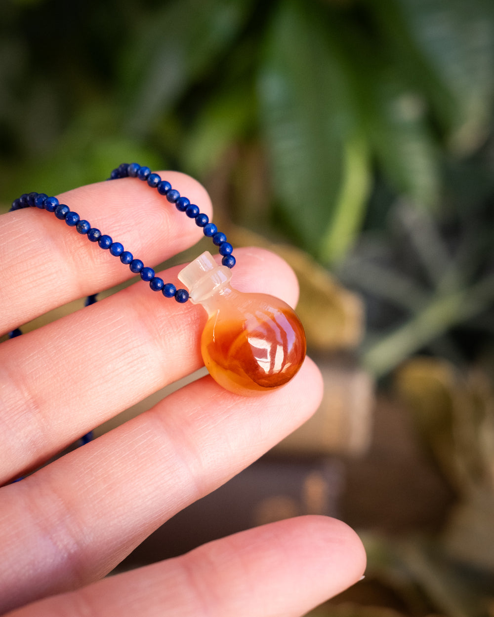 Potion for Fiery Wisdom: Carnelian & Lapis Lazuli Beaded Necklace - The Healing Pear