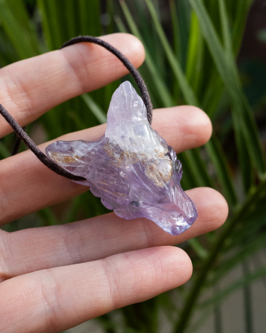 Ametrine Hand Carved Wolf Necklace