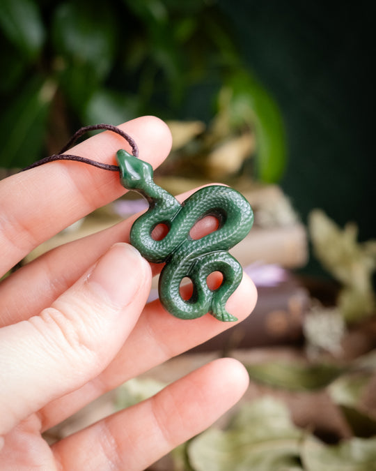 African Jade Hand Carved Snake Necklace - The Healing Pear