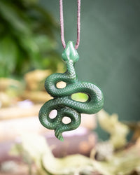 African Jade Hand Carved Snake Necklace