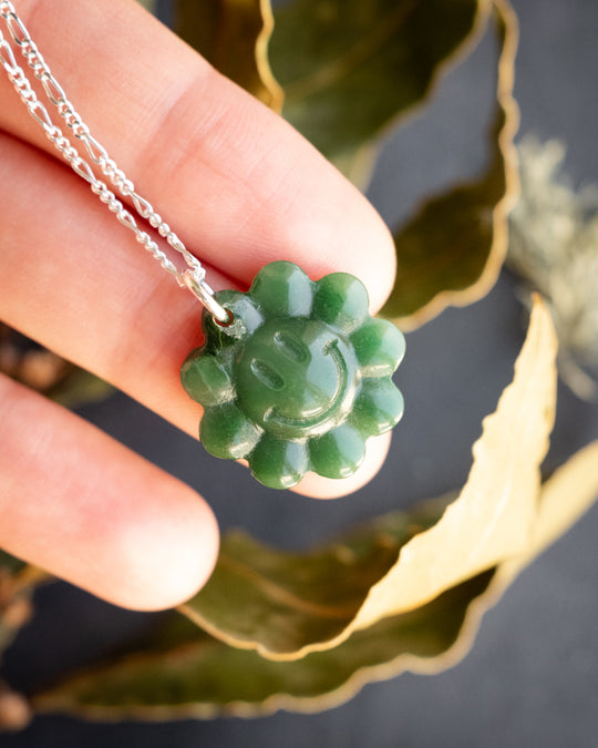 African Jade Hand Carved Groovy Flower Necklace - The Healing Pear