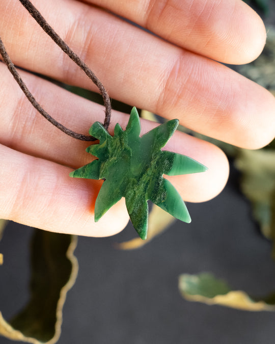African Jade Hand Carved Hemp Leaf Necklace - The Healing Pear