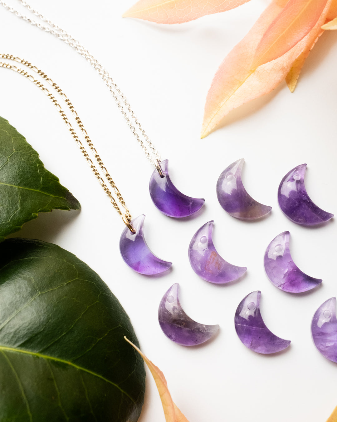 Amethyst Crescent Moon Recycled Sterling Silver or Gold Necklace - The Healing Pear