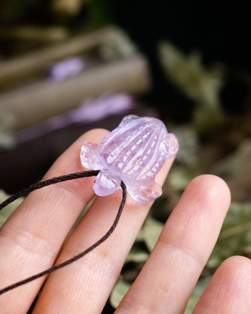 Small Amethyst Hand Carved Leatherback Sea Turtle Necklace - The Healing Pear