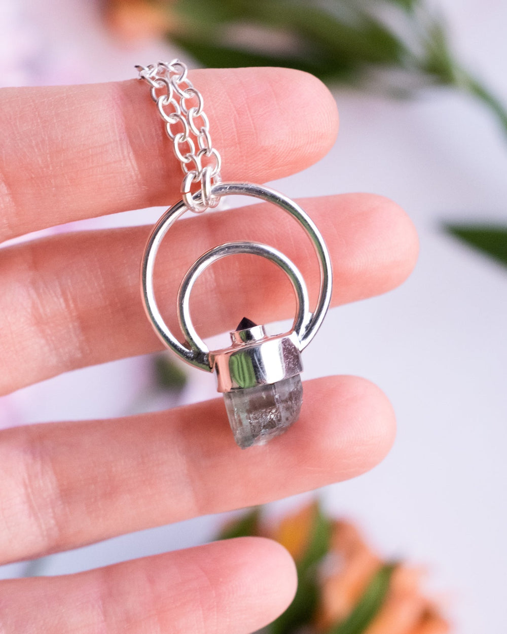Aquamarine & Iolite Moon Bail Sterling Silver Necklace - The Healing Pear