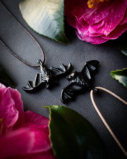 Obsidian Hand Carved Bat Necklace - The Healing Pear