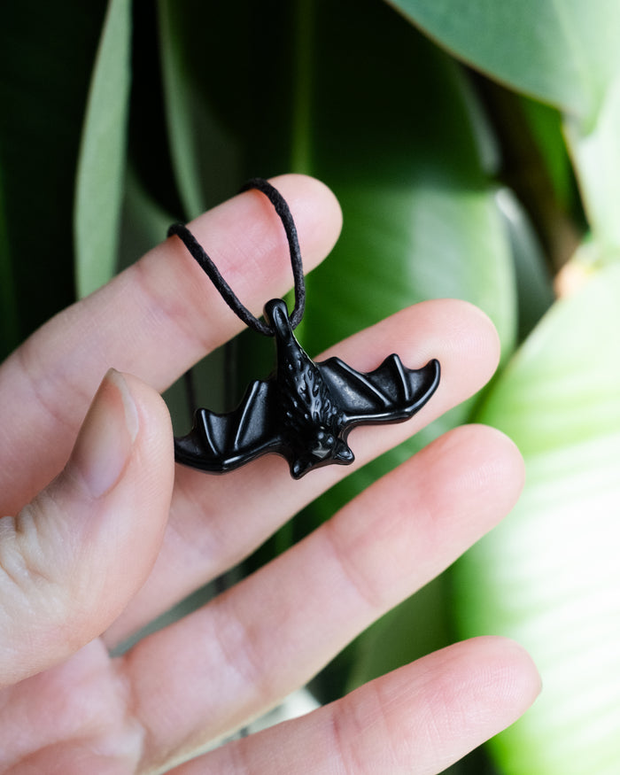 Obsidian Hand Carved Bat Necklace - The Healing Pear