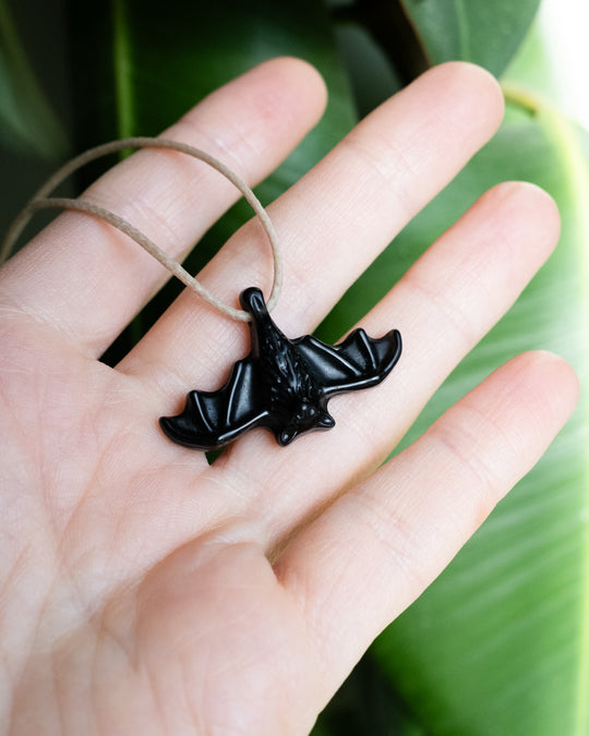 Obsidian Hand Carved Bat Necklace - The Healing Pear