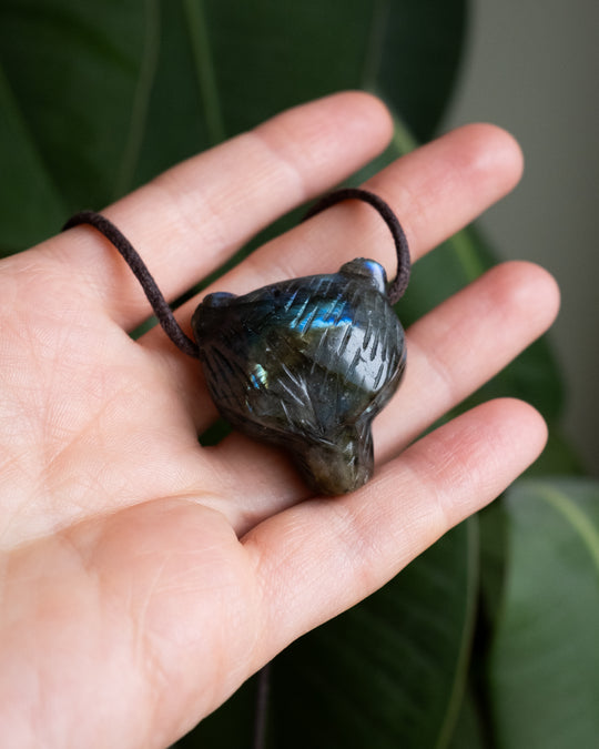 Labradorite Hand Carved Bear Necklace - The Healing Pear