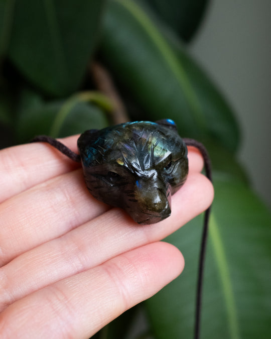 Labradorite Hand Carved Bear Necklace - The Healing Pear