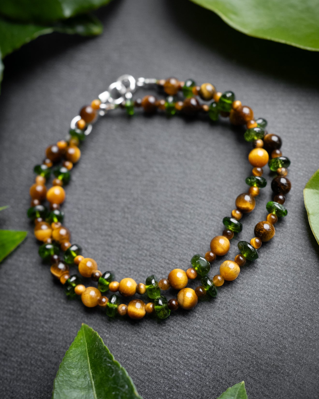 Tiger's Eye & Chrome Diopside Beaded Bracelet - The Healing Pear