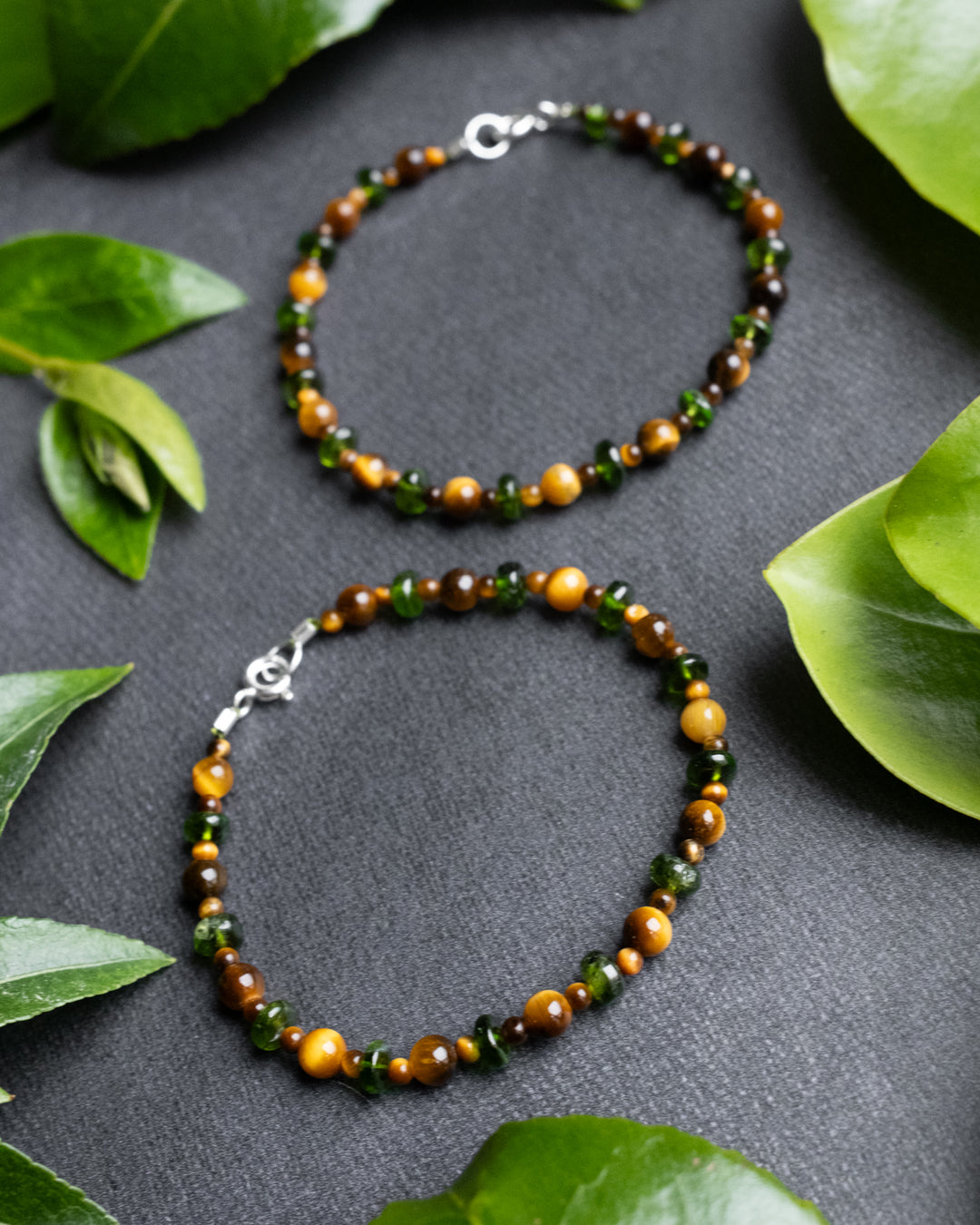 Tiger's Eye & Chrome Diopside Beaded Bracelet - The Healing Pear