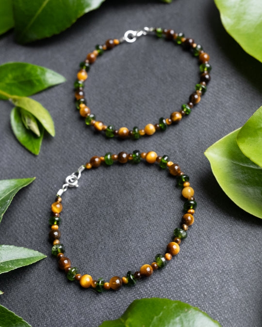 Tiger's Eye & Chrome Diopside Beaded Bracelet - The Healing Pear