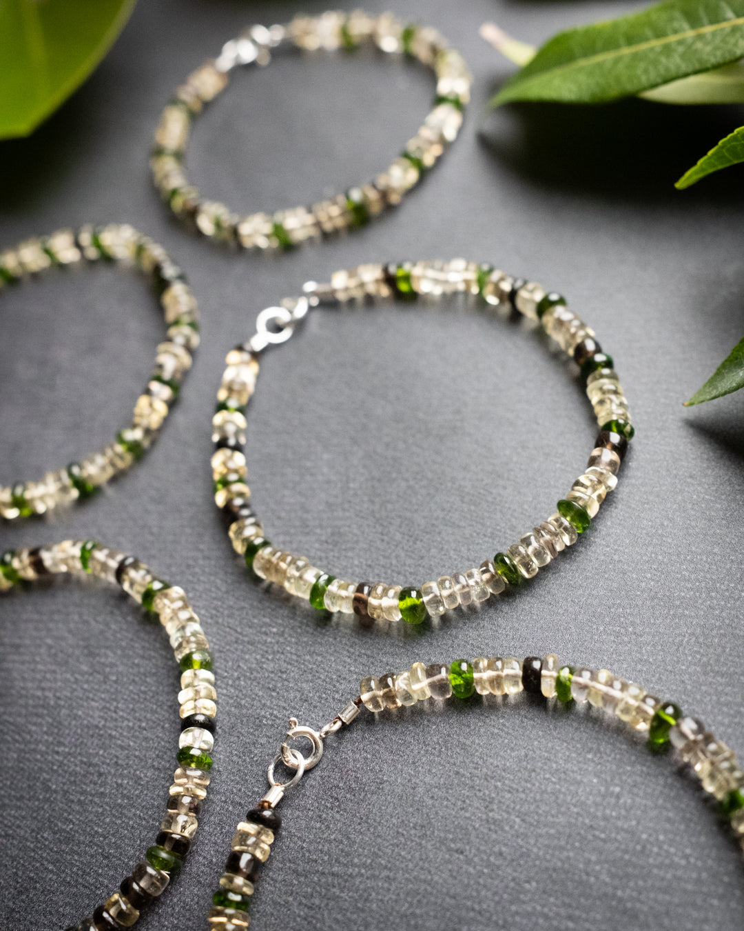 Smoky Lemon Quartz & Chrome Diopside Beaded Bracelet - The Healing Pear