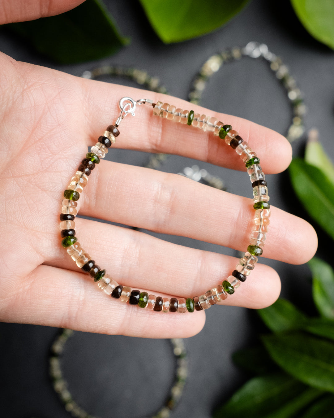 Smoky Lemon Quartz & Chrome Diopside Beaded Bracelet - The Healing Pear