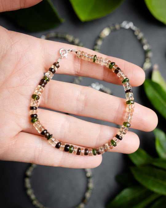 Smoky Lemon Quartz & Chrome Diopside Beaded Bracelet - The Healing Pear