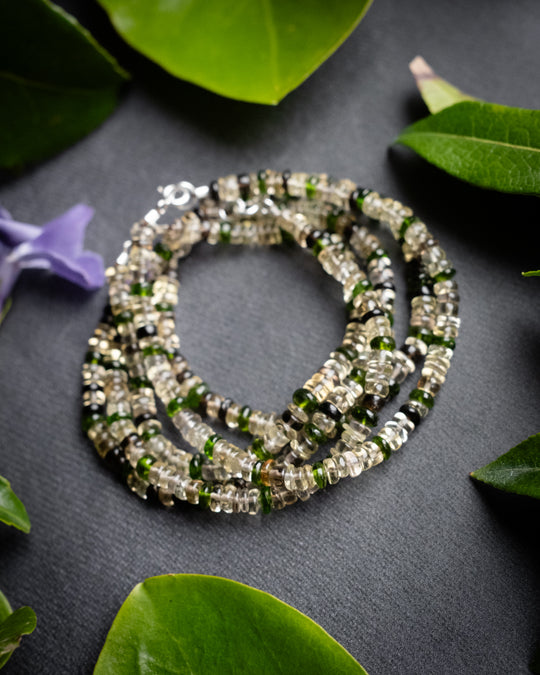 Smoky Lemon Quartz & Chrome Diopside Beaded Bracelet - The Healing Pear