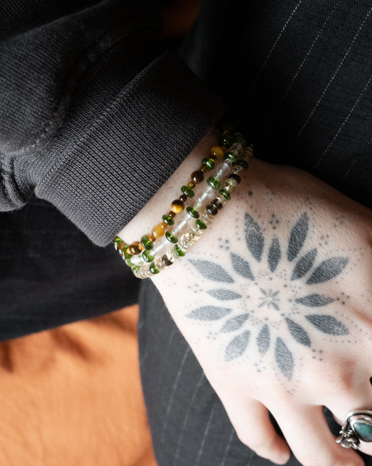 Smoky Lemon Quartz & Chrome Diopside Beaded Bracelet - The Healing Pear