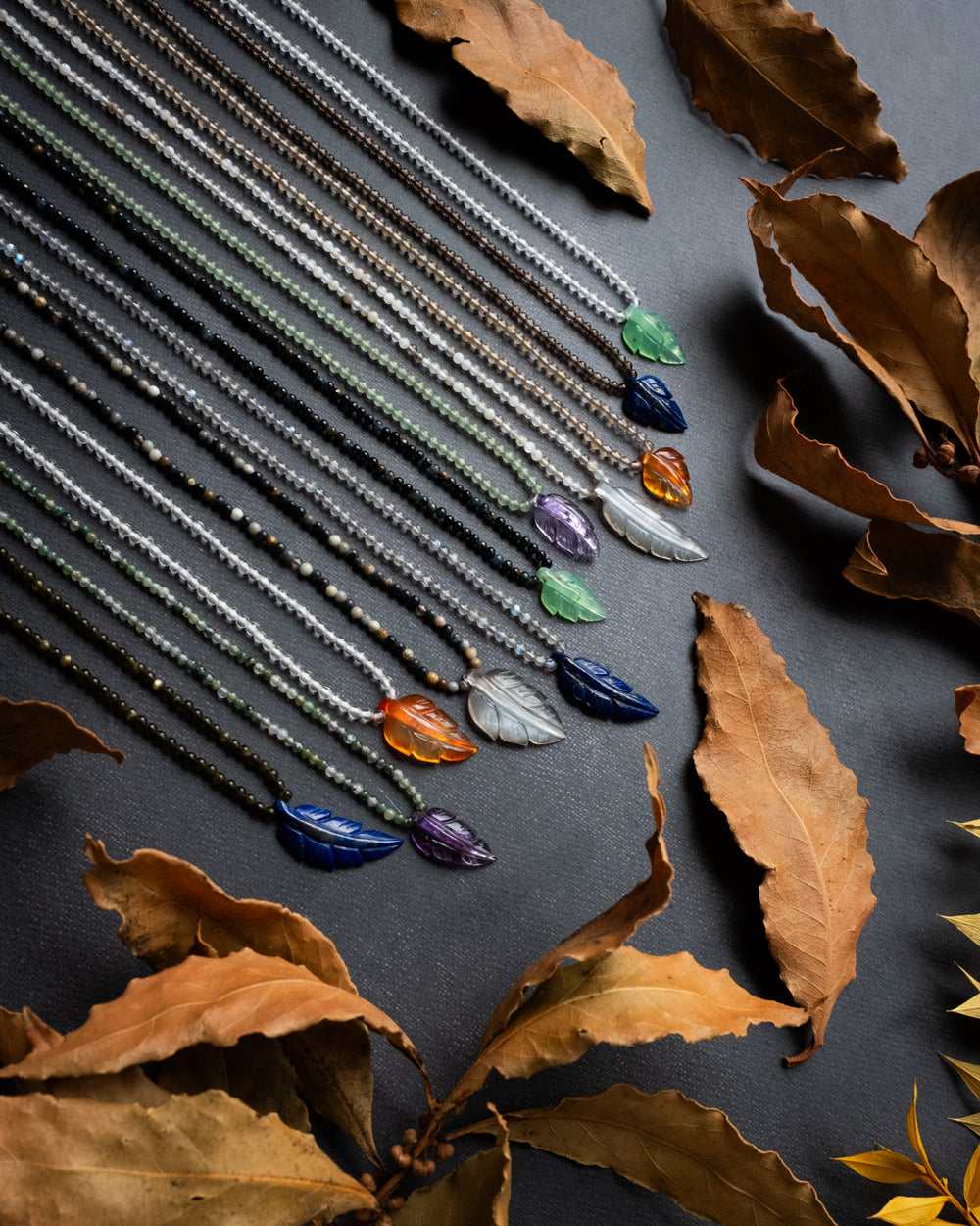 Hand Carved Leaf Beaded Necklace - The Healing Pear