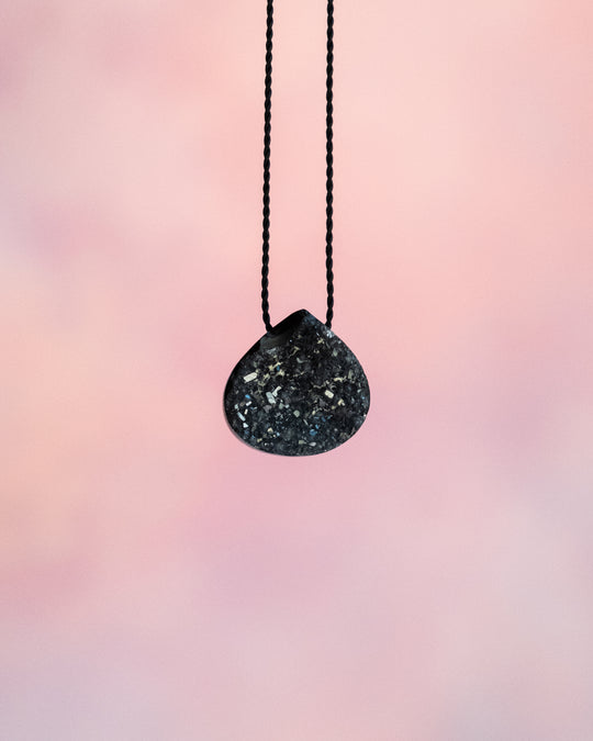 Black Druzy Agate Vegan Silk Necklace
