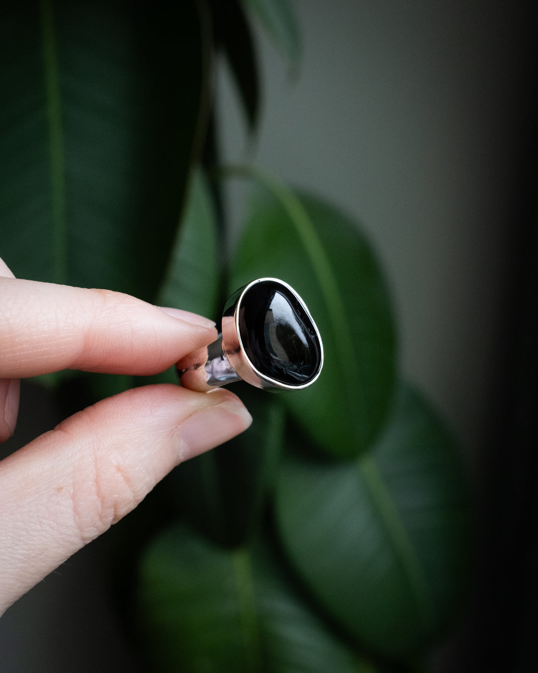 Black Tourmaline Ring in Sterling Silver - Size 7 1/2 US / P UK