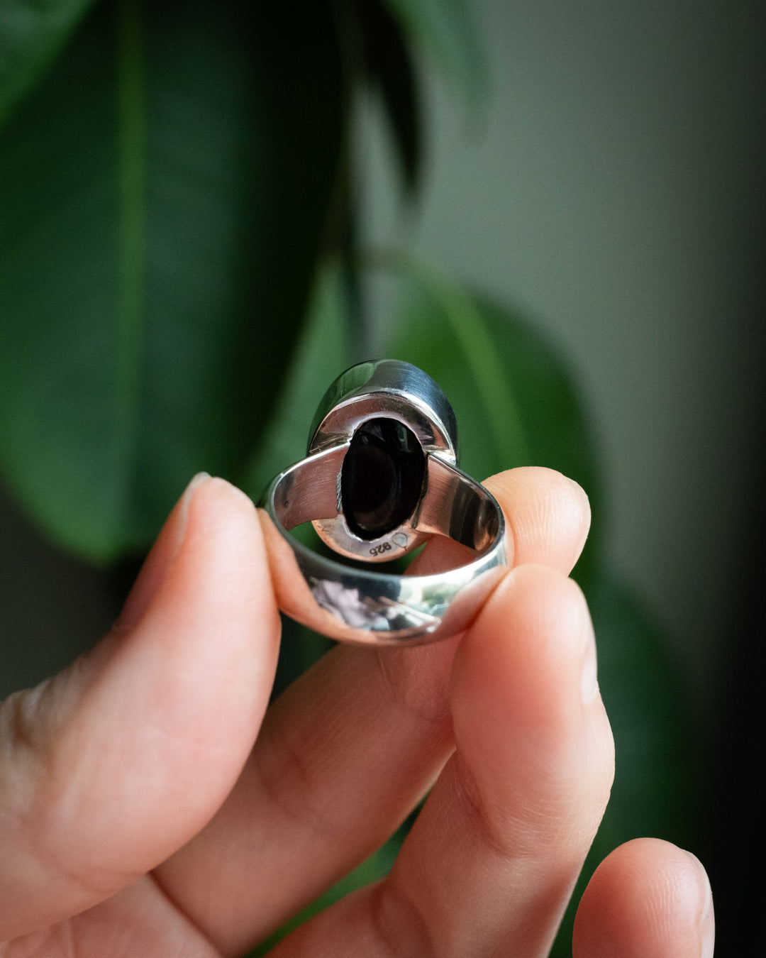 Black Tourmaline Ring in Sterling Silver - Size 7 1/2 US / P UK