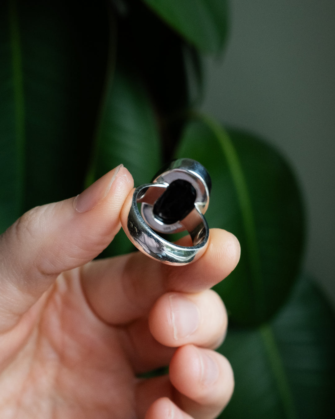 Black Tourmaline Ring in Sterling Silver - Size 8 US / Q UK