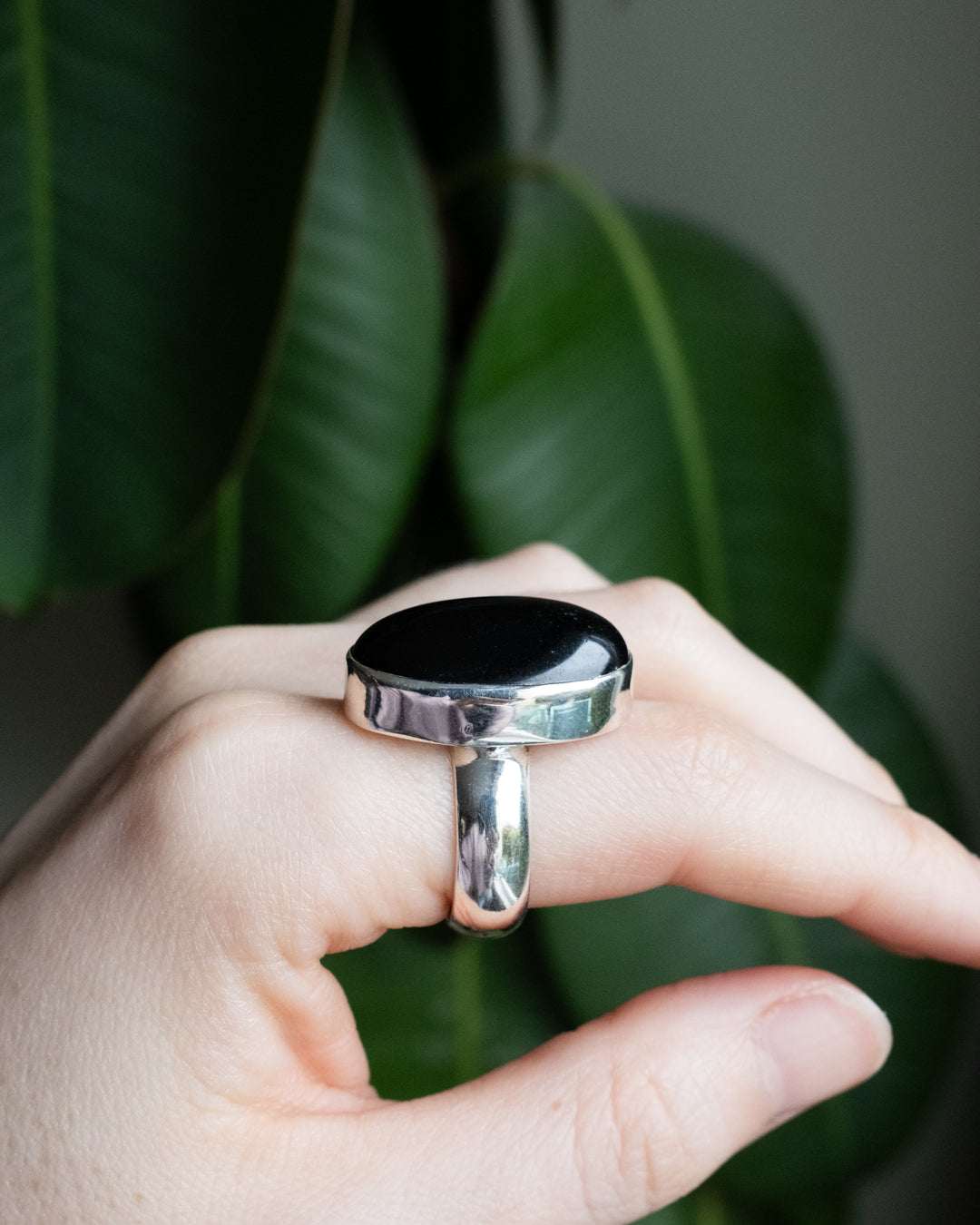 Black Tourmaline Ring in Sterling Silver - Size 9 1/2 US / S 3/4 UK