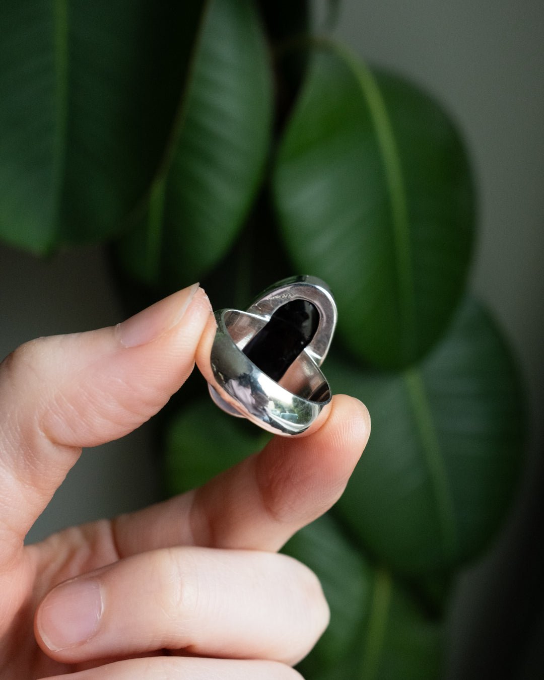 Black Tourmaline Ring in Sterling Silver - Size 9 1/2 US / S 3/4 UK