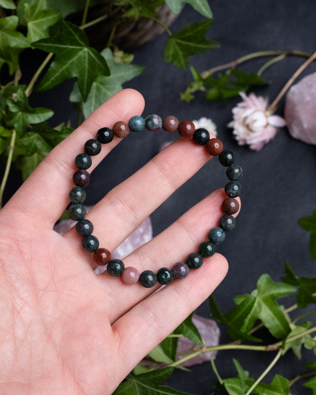 Bloodstone Round Bead Bracelet 6mm - The Healing Pear