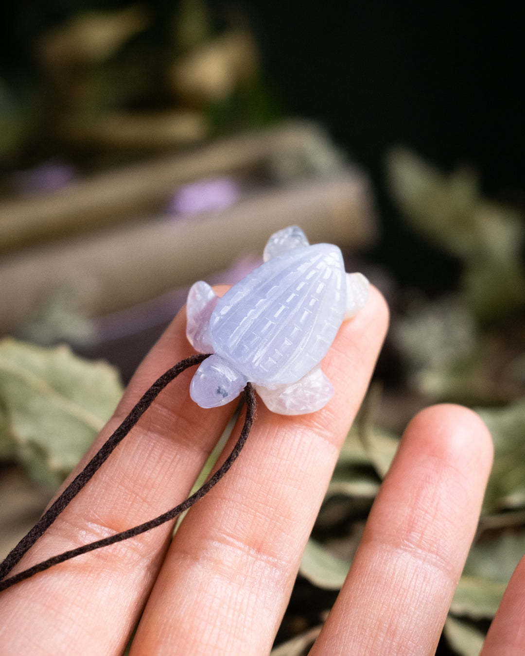Small Blue Lace Agate Hand Carved Leatherback Sea Turtle Necklace - The Healing Pear