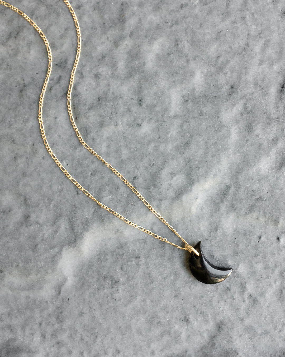 Obsidian Crescent Moon Recycled Sterling Silver or Gold Necklace