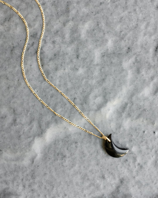 Obsidian Crescent Moon Recycled Sterling Silver or Gold Necklace