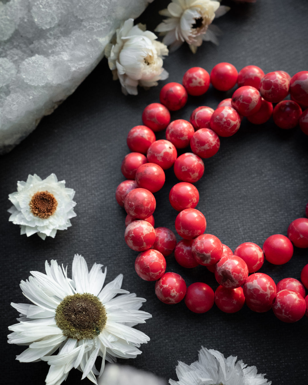 Coral Red Imperial Jasper Round Bead Bracelet 8mm