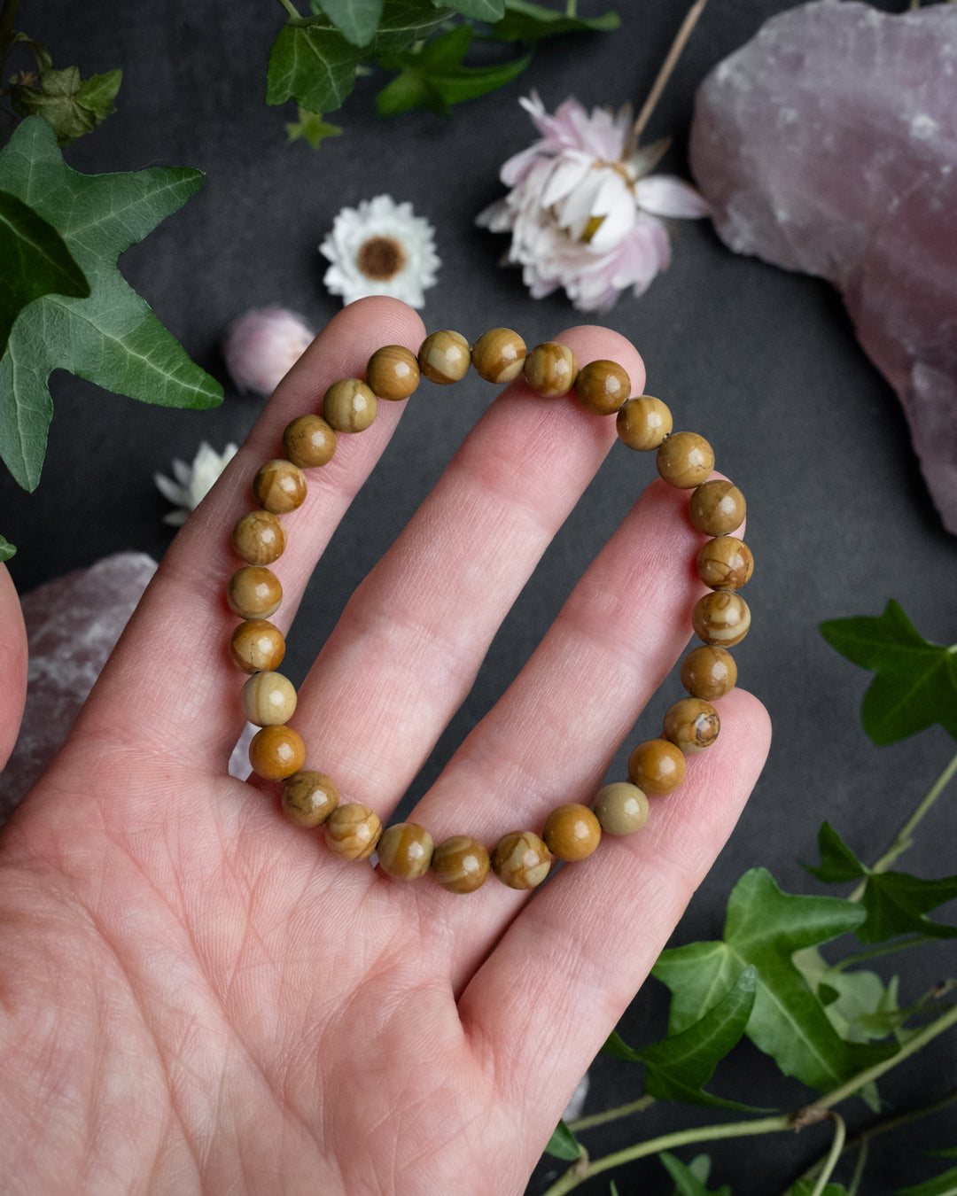 Camel Jasper Round Bead Bracelet 6mm - The Healing Pear