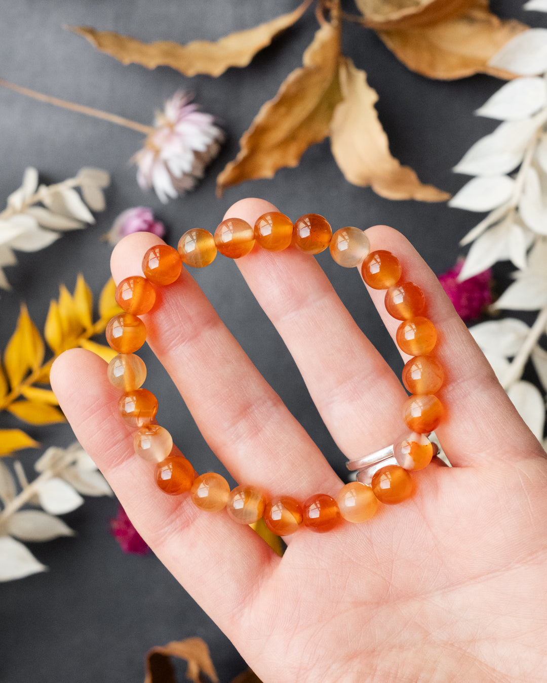 Carnelian Round Bead Bracelet 8mm - The Healing Pear