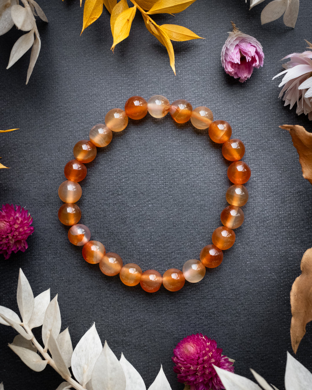 Carnelian Round Bead Bracelet 8mm - The Healing Pear