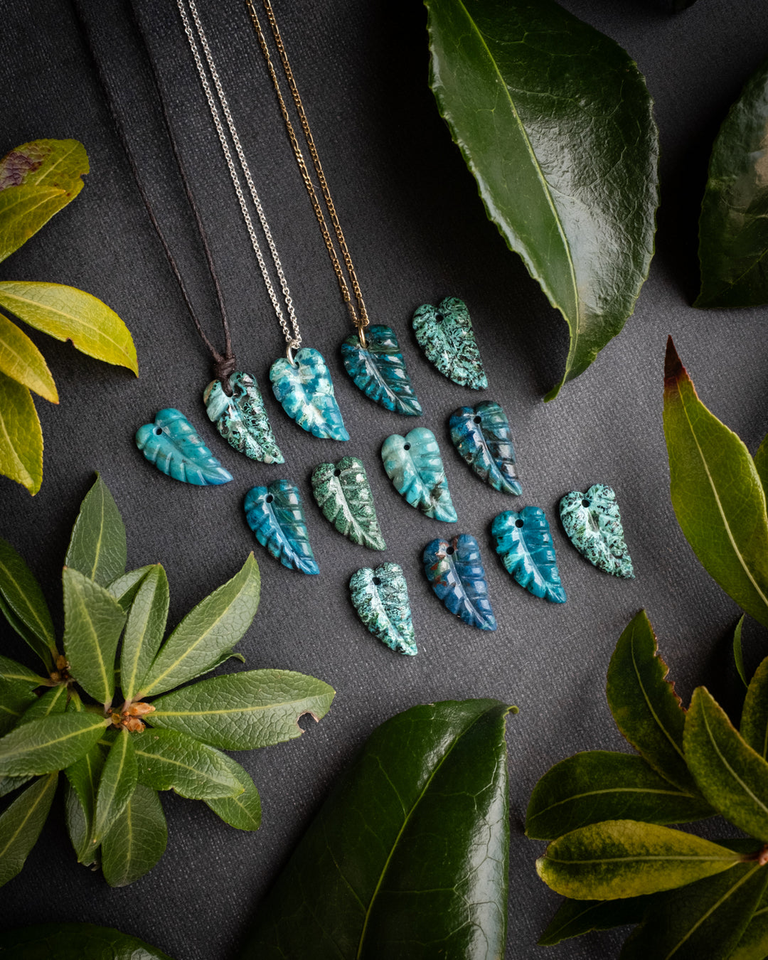 Rainbow Chrysocolla Hand Carved Leaf Necklace - The Healing Pear