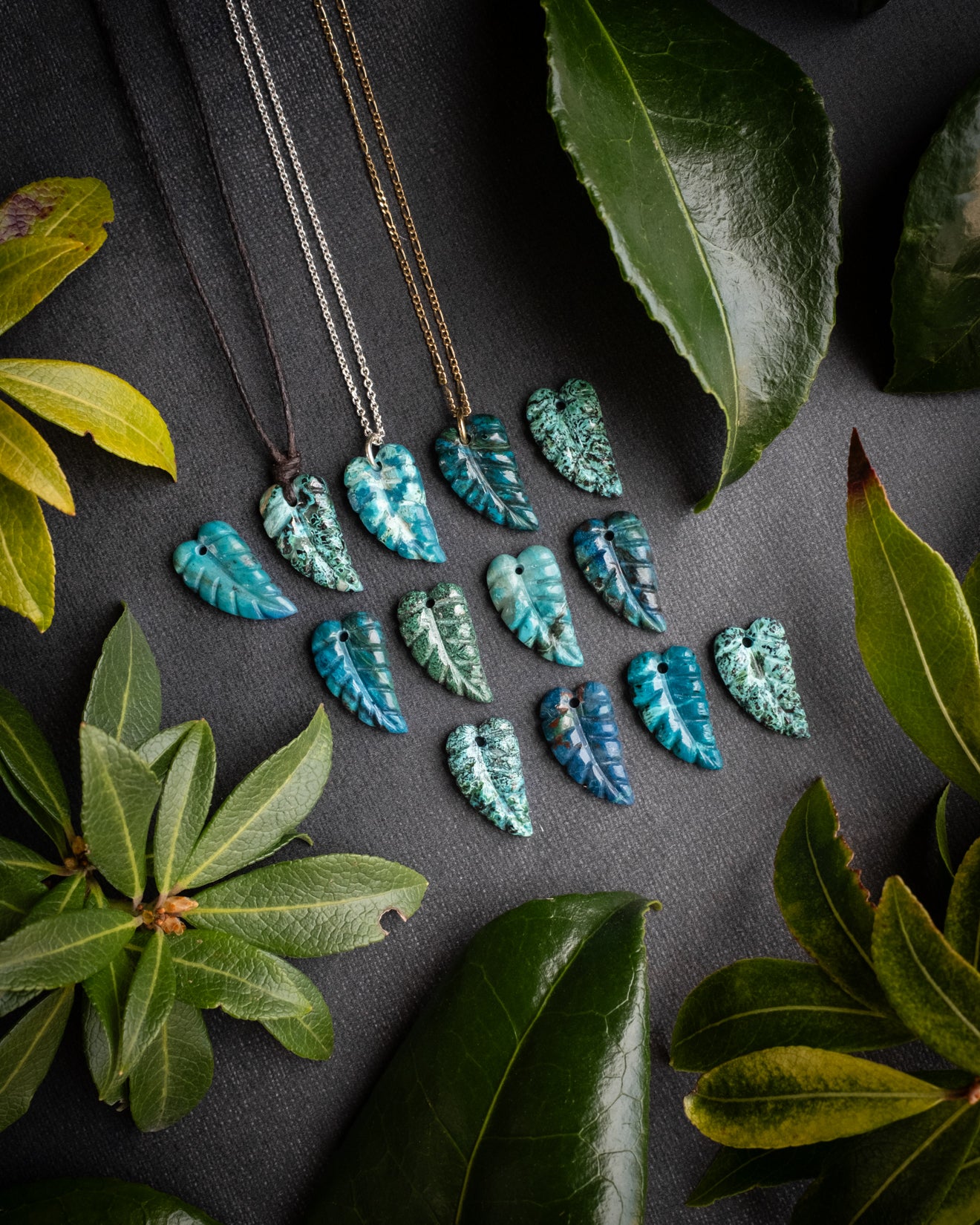 Rainbow Chrysocolla Hand Carved Leaf Necklace - The Healing Pear