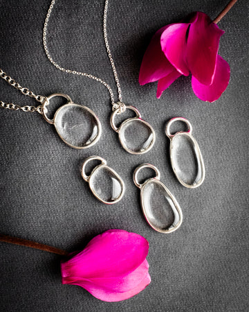Clear Quartz Pebble Recycled Sterling Silver Necklace
