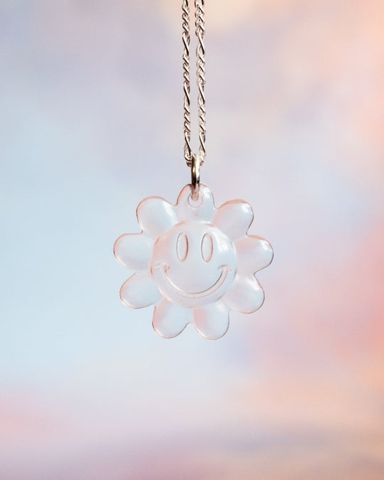 Clear Quartz Hand Carved Groovy Flower Necklace - The Healing Pear