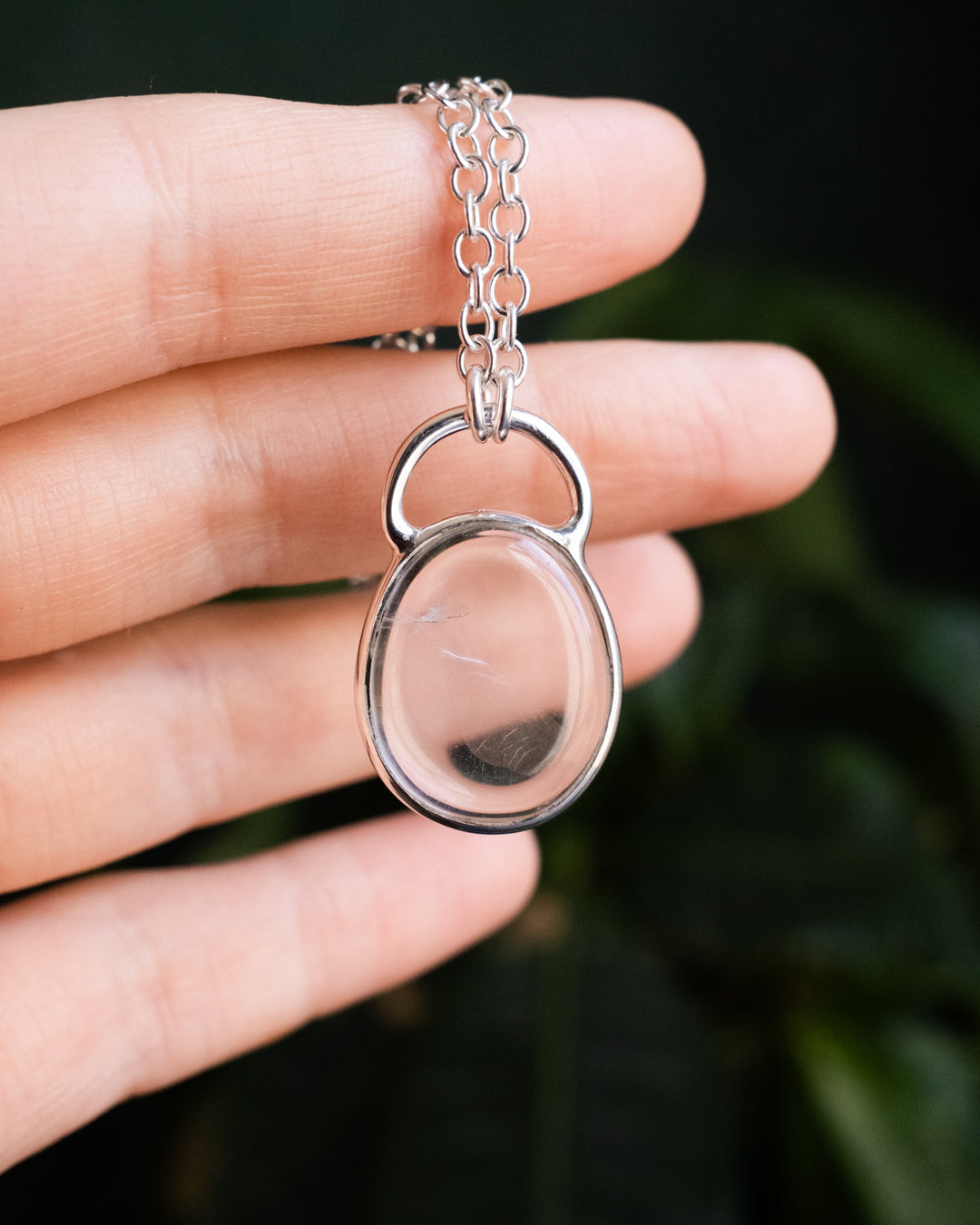 Clear Quartz Pebble Recycled Sterling Silver Necklace